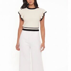 Carolyn Taylor Cream Knit Top with Black Trim